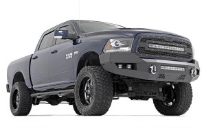 Ram 1500 Classic Front Bumper - Rough Country - LED Bumper with 2in LED Cubes and 20in LED Light Bar - Flat Black - '19-'23